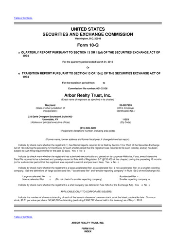 Thumbnail Arbor Realty Trust
 10-Q Quarterly Report FY2015 
