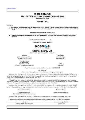 Miniature Kosmos Energy 10-Q Rapport trimestriel 2015 