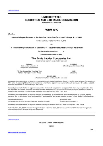 Thumbnail Estee Lauder 10-Q Quarterly Report FY2015 