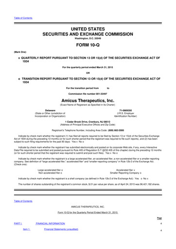 Thumbnail Amicus Therapeutics
 10-Q Quarterly Report FY2015 