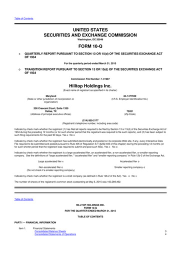 Thumbnail Hilltop Holdings 10-Q Quarterly Report FY2015 