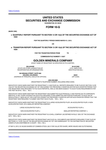 Thumbnail Golden Minerals
 10-Q Quarterly Report FY2015 