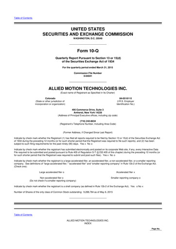 Thumbnail Allient 10-Q Quarterly Report FY2015 