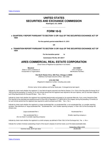 Thumbnail Ares Commercial Real Estate 10-Q Quarterly Report FY2015 