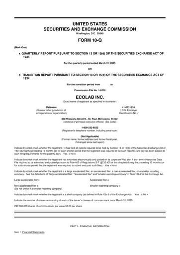 Thumbnail Ecolab 10-Q Quarterly Report FY2015 