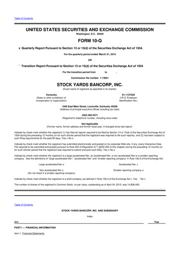 Thumbnail Stock Yards Bancorp 10-Q Quarterly Report FY2015 
