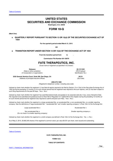 Thumbnail Fate Therapeutics
 10-Q Quarterly Report FY2015 