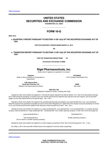 Thumbnail Rigel Pharmaceuticals 10-Q Quarterly Report FY2015 