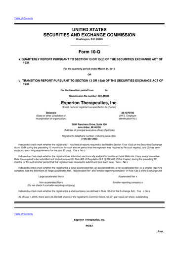 Thumbnail Esperion Therapeutics 10-Q Quarterly Report FY 