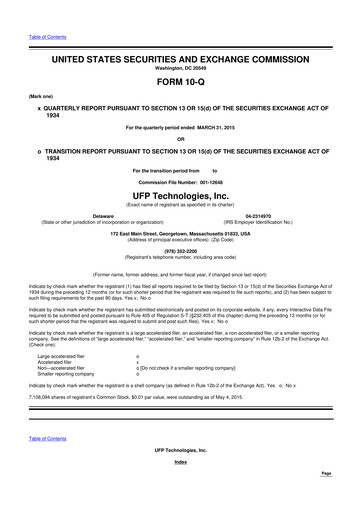 Vorschaubild UFP Technologies
 10-Q Quartalsbericht 2015 