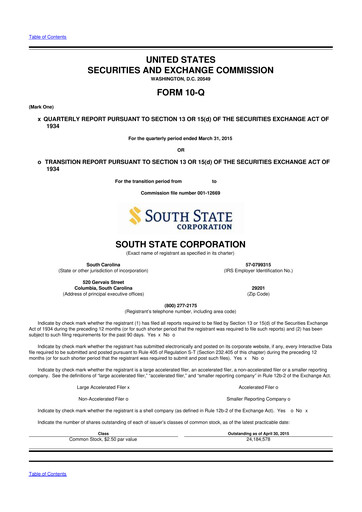 Thumbnail South State Corp 10-Q Quarterly Report FY2015 