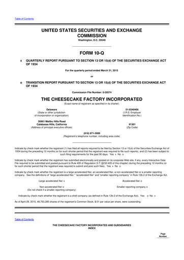 Thumbnail The Cheesecake Factory
 10-Q Quarterly Report FY2015 