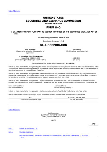 Thumbnail Ball Corporation
 10-Q Quarterly Report FY2015 