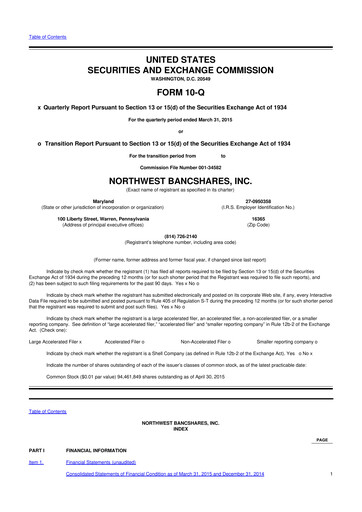 Thumbnail Northwest Bancshares
 10-Q Quarterly Report FY2015 