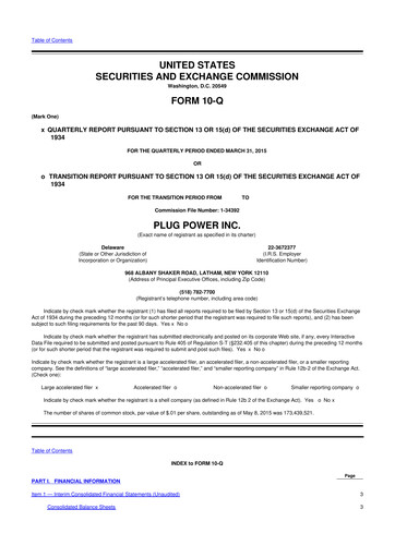 Thumbnail Plug Power 10-Q Quarterly Report FY 
