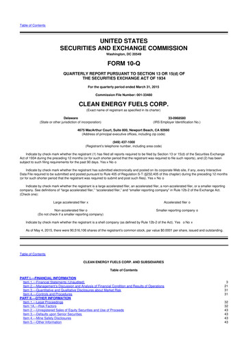 Miniature Clean Energy Fuels 10-Q Rapport trimestriel 2015 