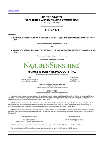 Thumbnail Nature's Sunshine Products 10-Q Quarterly Report FY2015 