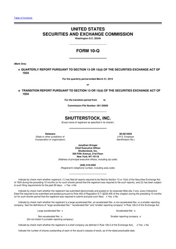 Miniature Shutterstock 10-Q Rapport trimestriel 2015 