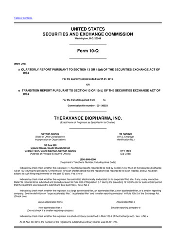 Vorschaubild Theravance Biopharma
 10-Q Quartalsbericht 2015 
