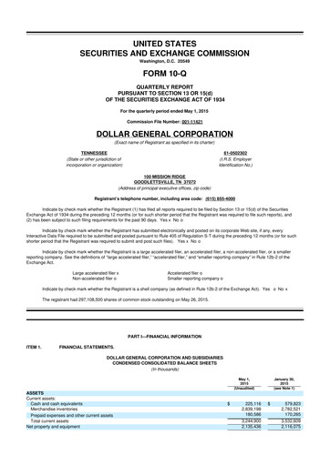 Thumbnail Dollar General 10-Q Quarterly Report FY2015 