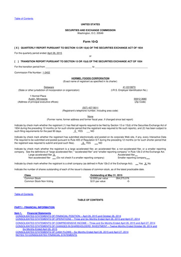 Thumbnail Hormel Foods 10-Q Quarterly Report FY2015 