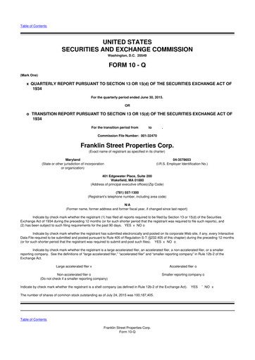 Miniature Franklin Street Properties 10-Q Rapport trimestriel  