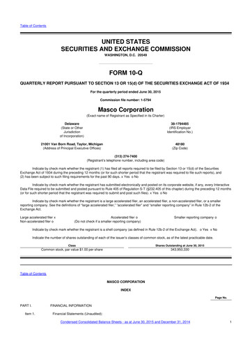 Thumbnail Masco 10-Q Quarterly Report FY2015 