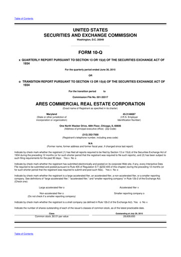 Thumbnail Ares Commercial Real Estate 10-Q Quarterly Report FY2015 