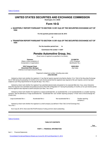 Thumbnail Penske Automotive Group 10-Q Quarterly Report FY2015 