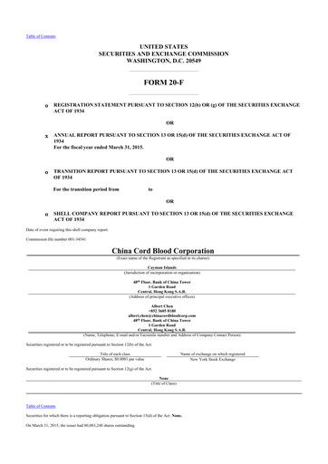 Thumbnail Global Cord Blood 20-F Annual Report 2015