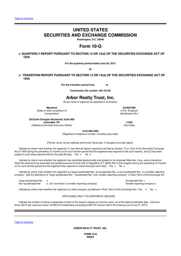 Thumbnail Arbor Realty Trust
 10-Q Quarterly Report FY2015 