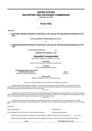 Thumbnail Ingredion 10-Q Quarterly Report FY2015 
