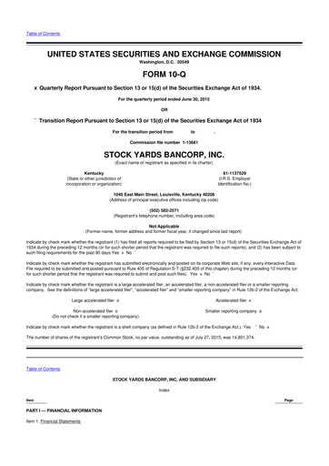 Thumbnail Stock Yards Bancorp 10-Q Quarterly Report FY2015 
