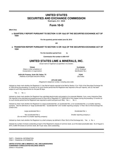 Thumbnail United States Lime & Minerals  10-Q Quarterly Report FY2015 