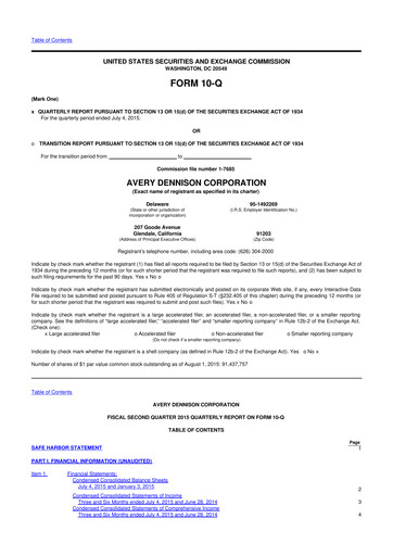 Thumbnail Avery Dennison
 10-Q Quarterly Report FY2015 