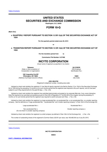 Thumbnail Incyte 10-Q Quarterly Report FY2015 