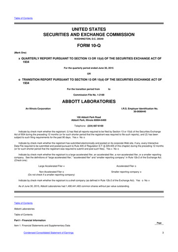 Thumbnail Abbott Laboratories 10-Q Quarterly Report FY2015 