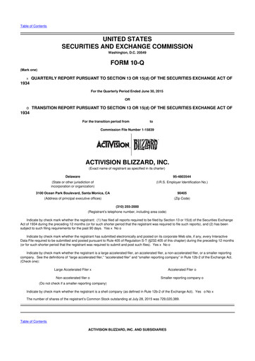 Thumbnail Activision Blizzard 10-Q Quarterly Report FY2015 