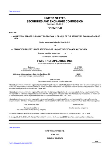Thumbnail Fate Therapeutics
 10-Q Quarterly Report FY2015 