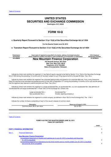 Miniature New Mountain Finance Corporation 10-Q Rapport trimestriel  