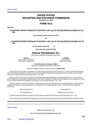 Thumbnail Amicus Therapeutics
 10-Q Quarterly Report FY2015 