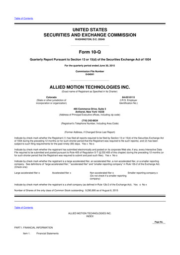 Thumbnail Allient 10-Q Quarterly Report FY2015 