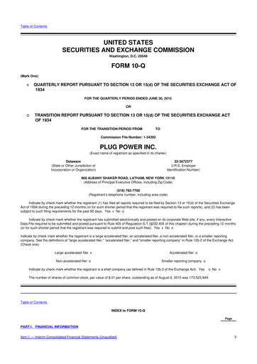 Thumbnail Plug Power 10-Q Quarterly Report FY 