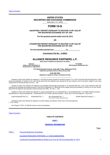 Miniature Alliance Resource Partners 10-Q Rapport trimestriel  