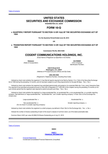 Thumbnail Cogent Communications
 10-Q Quarterly Report FY2015 