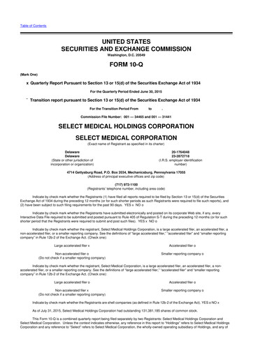 Miniature Select Medical Holdings 10-Q Rapport trimestriel 2015 