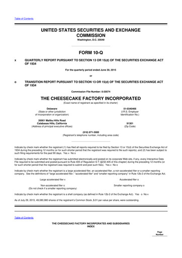 Thumbnail The Cheesecake Factory
 10-Q Quarterly Report FY2015 