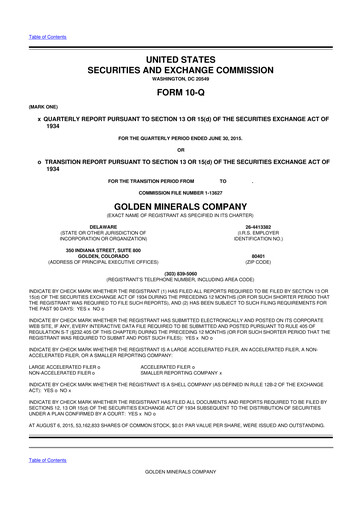 Thumbnail Golden Minerals
 10-Q Quarterly Report FY2015 