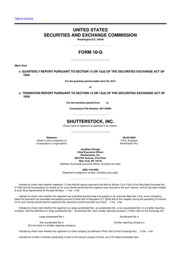 Miniature Shutterstock 10-Q Rapport trimestriel 2015 