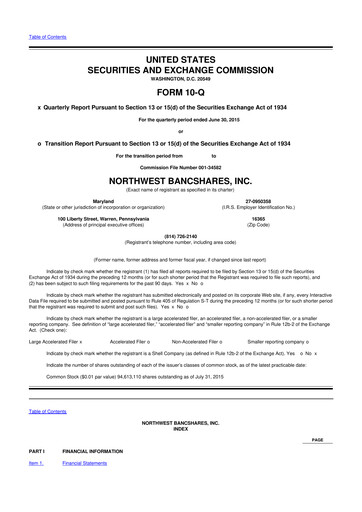 Thumbnail Northwest Bancshares
 10-Q Quarterly Report FY2015 